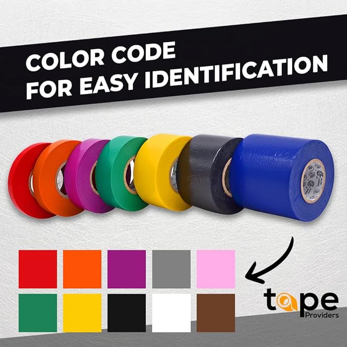 WOD ETC766 Professional Grade General Purpose Rainbow Electrical Tape UL/CSA Listed core. Vinyl Rubber Adhesive Electrical Tape: 3/4inch X 66ft. - Use at No More Than 600V & 176F (Pack of 10)