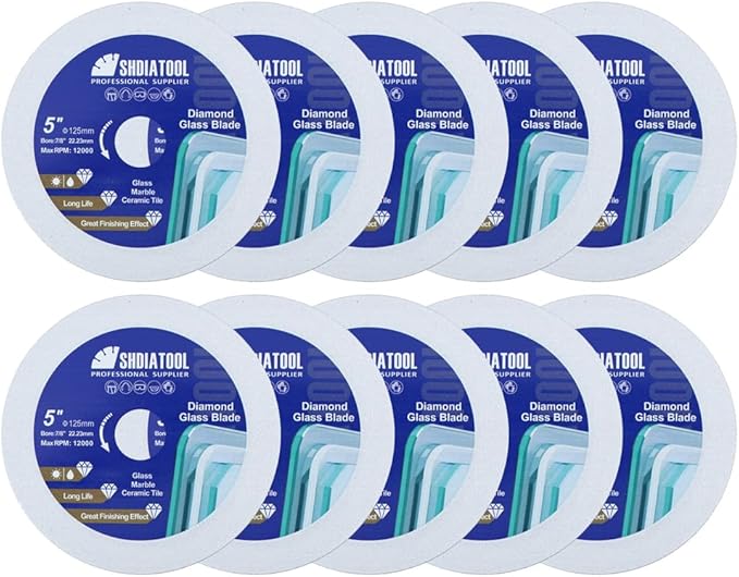SHDIATOOL Diamond Glass Cutting Disc 5-Inch Saw Blade, Ultra-Thin Cut Off Wheel for Tile Ceramic Porcelain Marble 125mm (10 of Pack)