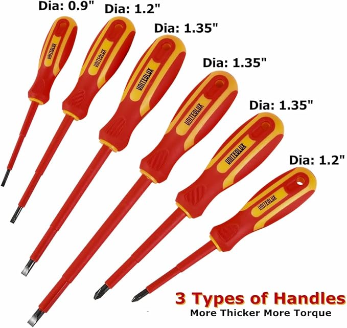 6-Piece 1000 Volts Insulated Screwdriver Set, Magnetic Tip Electrician Screwdriver Set, 4 Slotted and 2 Philips, with Plastic Supporter