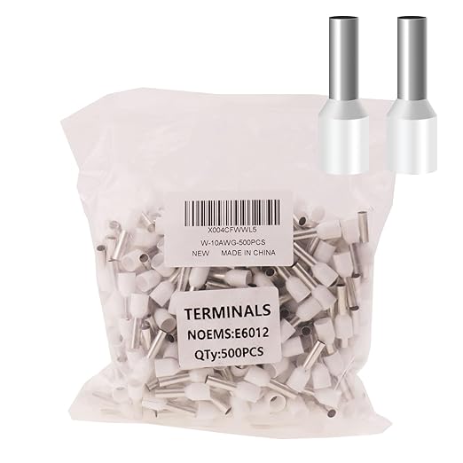 10AWG Wire Ferrule Terminals, 500pcs AWG10/6.0mm² White Terminal Connector,Crimp Pin Cord End Terminals for Electric, Industrial, Chemical Industry, Power Control System, etc.