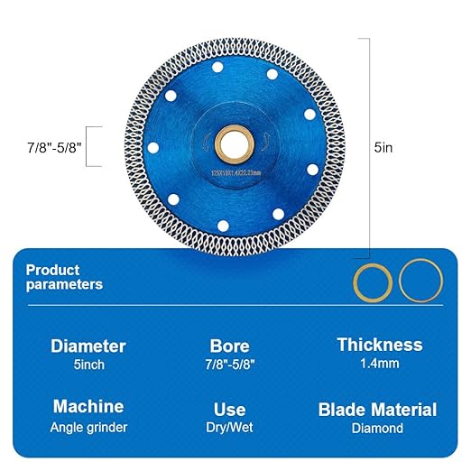 5" Super Thin Diamond Tile Blade Porcelain Saw Blade for Cutting Porcelain Tile Granite Marbles (5")