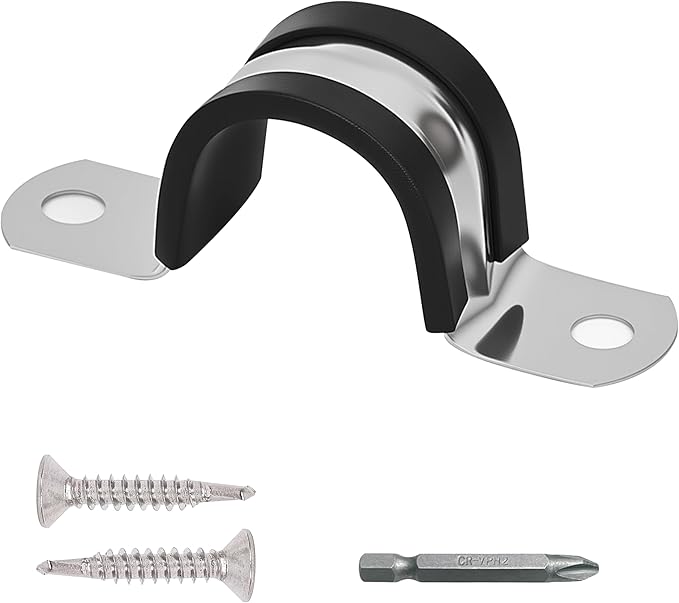 Pipe Clamps NPS 3/4 Inches （Φ27MM）- 304 Stainless Steel & Rubber Lining 10 Pack
