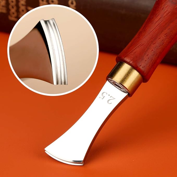UOOU Leather Edge Creaser,2.5mm Professional Leather Tool,Edge Creaser Stainless Steel Red Wood Handle Tool for Beginners DIY Leather Craft