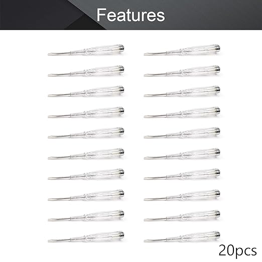 Fielect 20pcs Voltage Tester Voltage Detector Pen Circuit Tester Tool Steel Batch Slotted Test Pencil JRDB-865 AC/DC 100-500V Clear