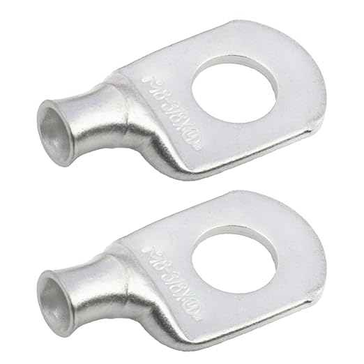 SELTERM 2pcs 8 AWG 3/8" Stud (Wide Pad) Tinned Copper Wire Lugs, Battery Lugs, Ring Terminals, Battery Cable Ends, 8 Gauge Ring Terminal Connectors, UL Marine Grade Battery Terminal Connectors