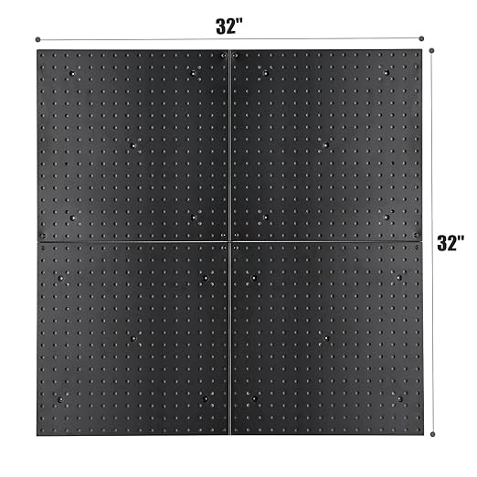 16x16 inch Wall Organizer Pegboard Panels, Black Metal Pegboard for Tool Storage, Workbench Tools Organization Peg Board(4PCS, Black)