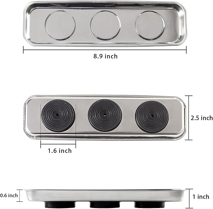 3 Pieces Magnetic Trays Set Stainless Steel Magnet Tool Tray Parts Holder for Screws, Sockets, Bolts, Pins, Mechanic's and Automotive