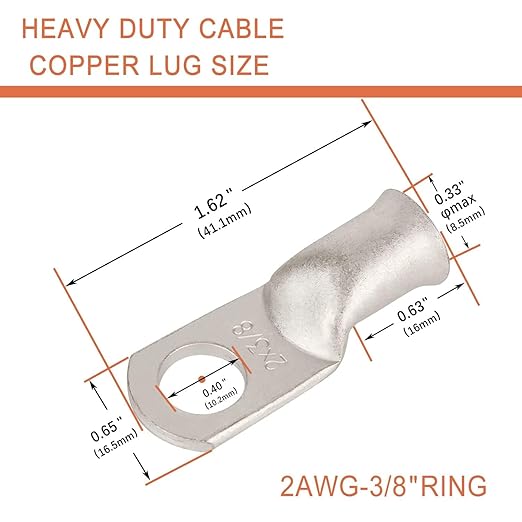 4 Pack 2 AWG 3/8 & 2 AWG 5/16 Lugs,Tinned Copper Terminal Marine Battery Welding Lugs,Terminal Connectors with 8 Pieces Ratio 3:1 Dual Wall Adhesive Heat Shrink