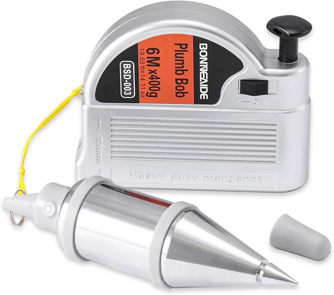 Retractable Plumb Bob Tool for Construction Industry Assignments, 14 oz(400g) Magnetic Plumb Bobs with 19 ft, Can Automatically Stretch the Line & Quickly Stabilize