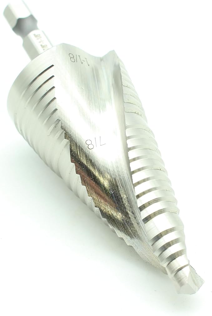 TEMO M35 Cobalt Step Drill Spiral Flute, Two Size: 7/8 Inch and 1-1/8 Inch, 1/4 Inch Hex Shank
