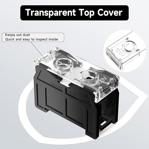 2Pcs DIN Rail Terminal Blocks with Cover, IN60BK 600V 90A 22mm² Electrical Connection Terminals, 4Pcs 14-12 AWG Insulated Fork Spade Wire Connectors & 3.15 Inch DIN Rail Included