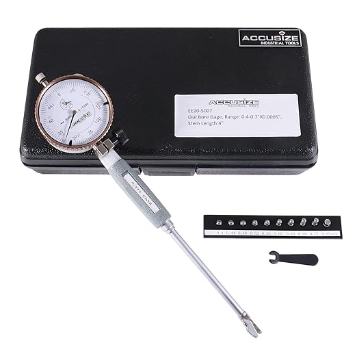 Accusize Industrial Tools 0.4-0.7'' by 0.0005'' Dial Bore Gage, Stem Length 4'', Ee20-5007