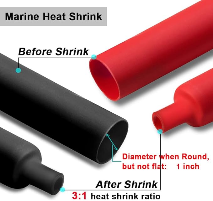 2 Pcs 1 inch (Diameter) Heat Shrink Tubing, 3:1 Adhesive-Lined Large Heat Wire Shrinkable Tube by MILAPEAK (4 Feet, Black & Red)