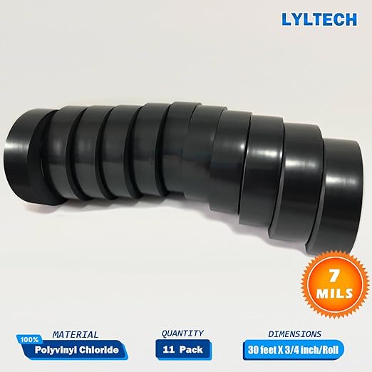 Black Electrical Tape 8Rolls, 7mils x 3/4 in x 30 ft, Flame Retardant,Waterproof,Strong Adhesive, Durable, Easy-Wrap,High Temp Electrical Tape Electric Super Vinyl