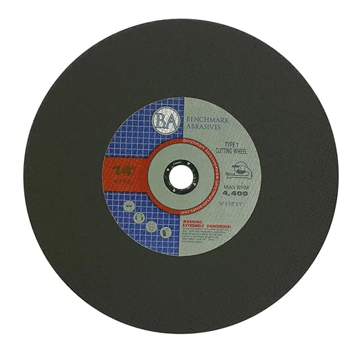 Benchmark Abrasives Aluminum Oxide Type 1, 14 Inch Chop Saw Blade, Cutting Wheel with 1/8" X 1" Arbor, Fast Circular Saw Blades for Cutting Metal Steel Drywall - Grinding Wheel - 10 Pack