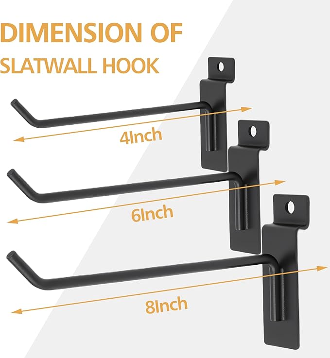 Slatwall Hooks Assortment Kit, 60 Pcs 8" Black Metal Display Hooks for Slat Wall Panels, Garage Storage, Pegboard, Gridwall, Retail Store Organization Accessories