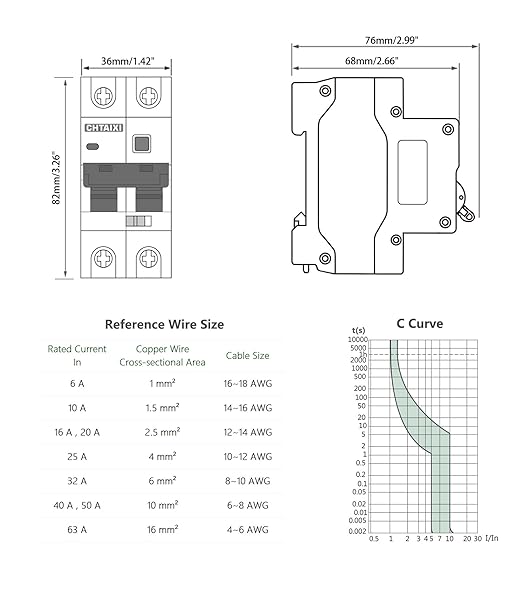 Ground Fault Circuit Breaker, 63 Amp 120V AC DIN Rail Mount Residual Current Circuit Breaker, Thermal-Magnetic Trip, Earth-Leakage Protection 30mA 1PN RCBO C63