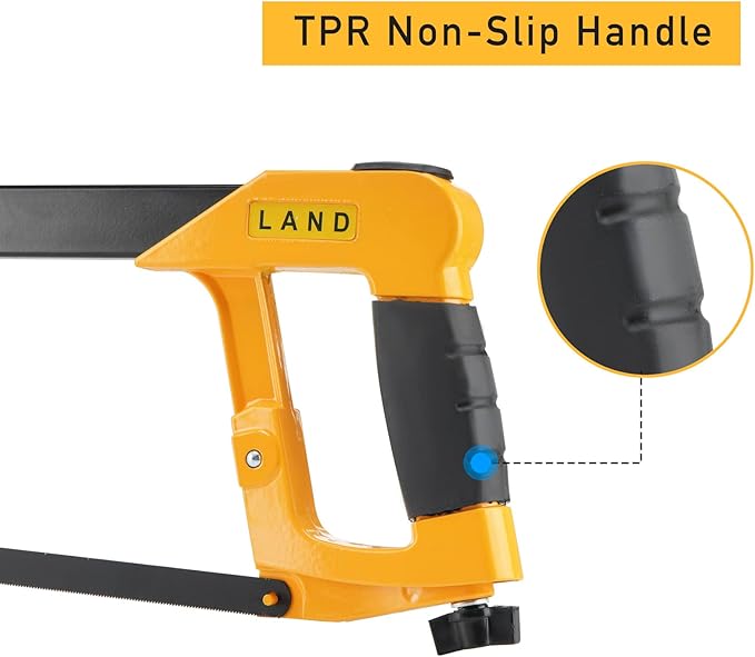 LAND 12 Inch Hacksaw - Heavy Duty Coping Saw with 5 Extra High-Carbon Steel Blade, for PVC, Pipe, Carpentry