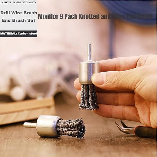 9 Pack Wire Wheels Brush for Drill, - Sizes 0.8" 1" 1.2", Mixiflor Knotted and Wire End Brush, for Derusting, Paint Removal, Deburring. Fast, Easy for Angle Grinder, Pneumatic - 2.75 Inch