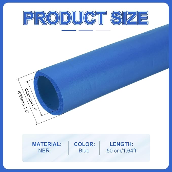 uxcell Pipe Insulation Tube Foam, 1-1/8" ID x 3/16" Thick x 1.64ft Foam Pipe Cover Non-Slip Hollow Tubing Guitar Air Conditioner Stand Fitness Equipment Handles, Blue