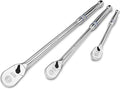 DURATECH 3-Piece Extra Long Drive Ratchet Handle, 1/4", 3/8", 1/2" 90-Tooth Ratchet Wrench with Dust Proof Teardrop Enclosed Head, Reversible, CR-V Steel Made, CR-MO Head, Full Polished, Gifts for Men