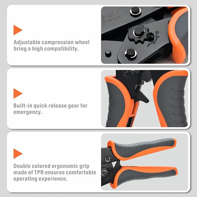 iCrimp Ratchet Wire Crimping Tool Set w/ 5 Interchangeable Jaws for Insulated and Non-Insulated Terminals AWG20-2, Wire Stripper included