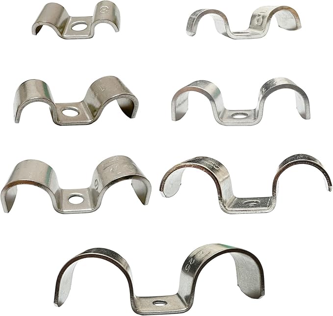 6pcs 8mm(1/3 inch) Double Line Clamp Heavy Duty 1 Hole Conduit Strap 304 Stainless Steel M-Type Pipe Strap For Wire Pipe Cord Installation