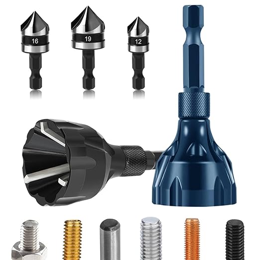 Deburring External Chamfer Tool with Tungsten Carbide Blade, Hakkin 5Pcs Remove Burr Tools with Quick Release Shank, Deburring Drill Bit Set Fits for 1/8"- 3/4" (3mm-20mm) Stainless Steel Countersink