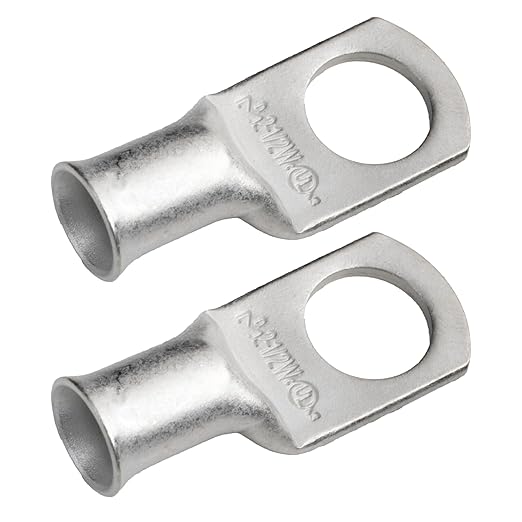 SELTERM 2pcs 2 AWG 1/2" Stud Tinned Copper Wire Lugs, Battery Lugs, Ring Terminals, Battery Cable Ends, 2 Gauge Ring Terminal Connectors, UL Marine Grade Electrical Battery Terminal Connectors