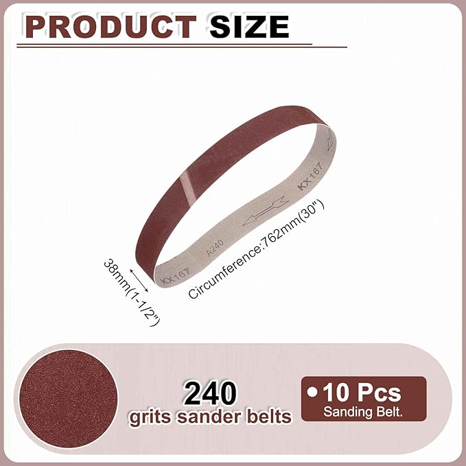HARFINGTON 1-1/2 x 30 Inch Sanding Belts, 10 Pcs 240 Grits Aluminum Oxide Abrasive Belt Sander File Belt for Woodworking, Metal Polishing, Knife Sharpener