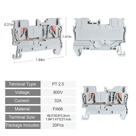 PT 2.5 Terminal Block Kit, Rail Type Voltage Terminal, Rail Combined Terminal Block, Top Entry Line, Plug-in Quick Connection, No Need for Screwdriver for Wiring