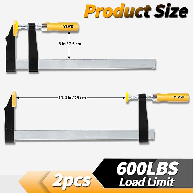 2-Pack Bar Clamps for Woodworking, 12-inch Clamp Heavy Duty Steel F-Clamp Sets with 600 Lbs Load Limit, Adjustable Parallel for Metal Working, Woodworking Tools