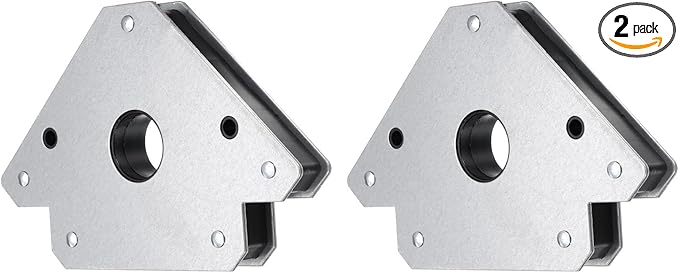 HARFINGTON 2pcs Welding Magnets 154.32 lbs Magnetic Welding Clamp Holder Galvanized Iron Arrow-Shaped Tool 45, 90, 135 Degree with Center Hole for Fixed Angles, Silver Tone