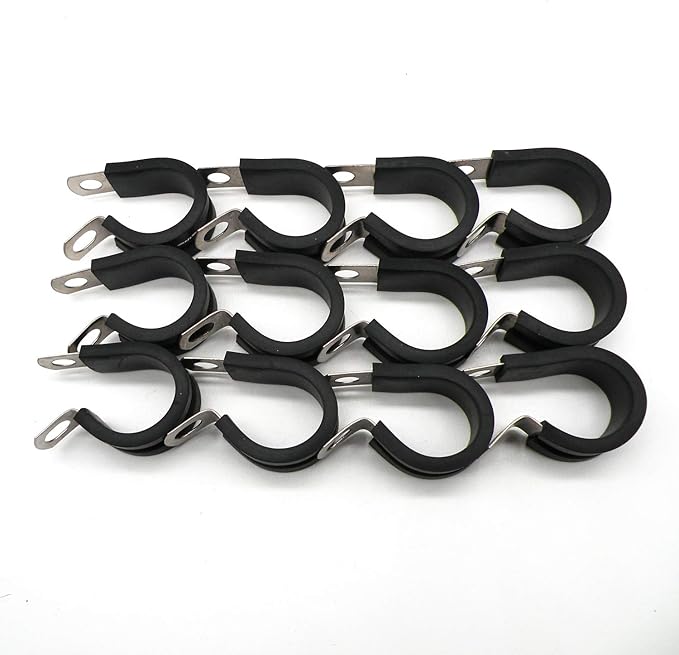 1/4" Cable Clamp Stainless Steel Rubber Cushioned Insulated Metal Clamp, Tube Holder for Tube, Pipe or Wire Cord Installation (12 Pack)