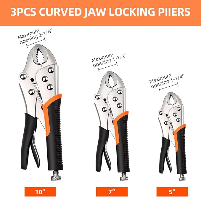 Locking Pliers Set,6-Pack Vice Grips,5"/7"/10"Curved Jaw Locking Pliers,6-1/2"& 9-1/2" Needle Nose Vise Grips and 6" C-Clamp for welding,Metal Bending,Woodworking