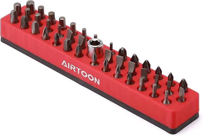 AIRTOON 1/4" Magnetic Hex Bit Holder, 43 Holes Bit Storage with Strong Magnetic Base, Magnetic Screwdriver Bit Organizer, Red