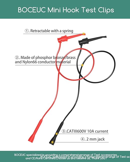 Mini Test Hook Clip with 2mm Jack Design Easy Connection to 2mm Probe Multimeter Test Lead
