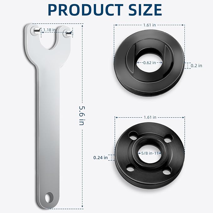 7PCS IALTMEI Angle Grinder Nut ＆ Angle Grinder Wrench Set， Premium 5/8-11 Flange Metal Lock Nut, Compatible with Dewalt, Milwaukee, Makita1, Metabo, Bosch, Ryobi, Black Decker 4.5" 5" Grinder Parts