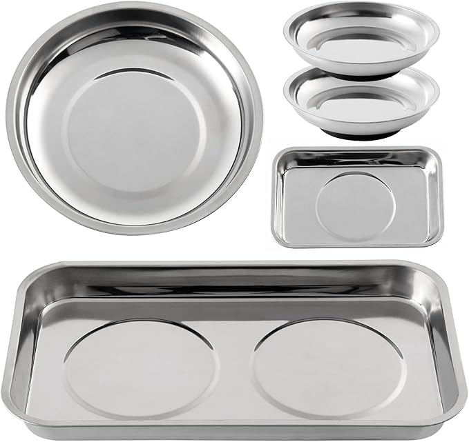 5 Pieces Magnetic Trays Set Stainless Steel Magnet Tool Tray Parts Holder for Screws, Sockets, Bolts, Pins, Mechanic's and Automotive