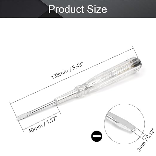 Fielect 20pcs Voltage Tester Voltage Detector Pen Circuit Tester Tool Steel Batch Slotted Test Pencil JRDB-865 AC/DC 100-500V Clear