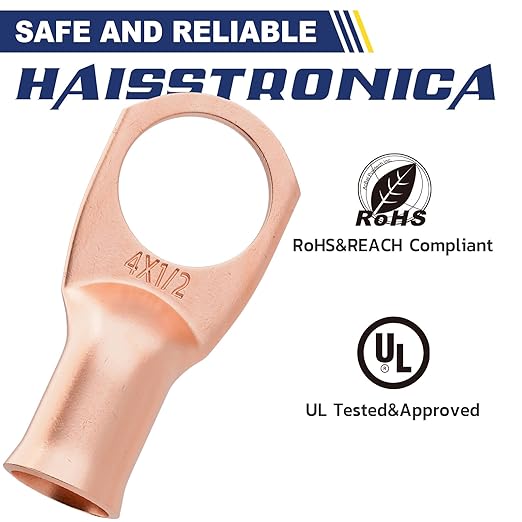 haisstronica 10pcs 4 AWG - 1/2" (M12) Battery Cable Lugs, Heavy Duty Copper Wire Lugs with 10pcs 3:1 Adhesive Heat Shrink Tubing, 4 Gauge Wire Connectors Battery Terminal Connector, Battery Cable Ends