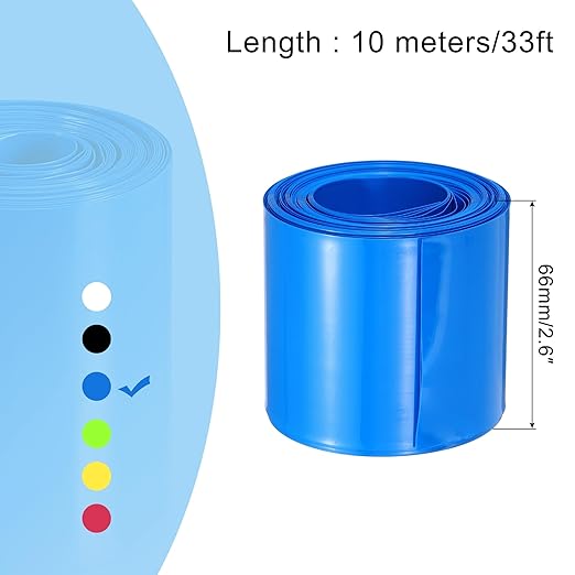 MECCANIXITY Battery Wrap PVC Heat Shrink Tubing 42mm Dia 66mm Flat 33 Feet(10meters) Blue Good Insulation for Battery Pack