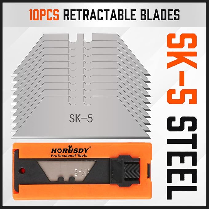 HORUSDY 4-Pack Folding Utility Knife, Box Cutter for Cardboard, Boxes and Cartons, Extra 10pcs SK5 Quick Change Blades.