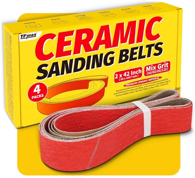 2x42 Inch Ceramic Sanding Belts (40/60/80/120 Grits) – High-Performance Sander Sharpening Belts for Knife Making, Metalworking, and Woodworking
