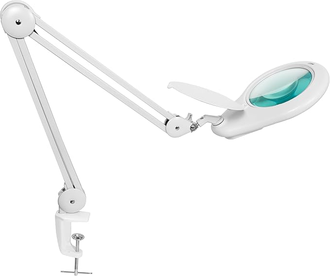 Neatfi Magnifying Lamp, 5 Diopter Glass Lens, 6500K Color Temperature, Eye-Friendly, Task Light for Sewing, Painting, Jewelry Making, and Reading (White, 7-Inch Lens with Clamp)