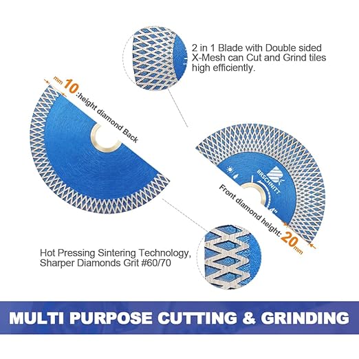 Diamond Porcelain Tile Saw Blade - BRSCHNITT 2pcs 4" Super Thin Diamond Cutting Grinding Disc with X Teeth Arbor 7/8“-5/8“ for Ceramic Tiles,Granite,Marble Angle Grinder Circle Saw Blade