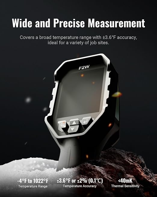 F2W Thermal Camera 256x192 IR Resolution, 640x480 Super Resolution Thermal Imaging Camera with IntellFault Intelligent Scene,3.2" Screen,25Hz,-4°F to 1022°F,App Image Transfer & PC Analysis, Case