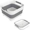 2.4 Gal Collapsbile Wash Basin with Drian Plug,9L Dish Pan for Soaking Baby Bottles,Portable Sink, Multiuse Foldable Bucket,Ice Beverage Tubs for Camping, Vegetable Washing, RV (Gray)
