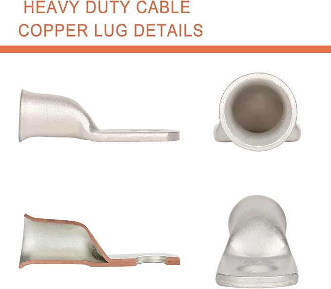 10pcs 2 AWG-5/16(M8) Tinned Copper Ring Terminals Battery Lugs, Heavy Duty Wire Lugs, Battery Cable Connectors