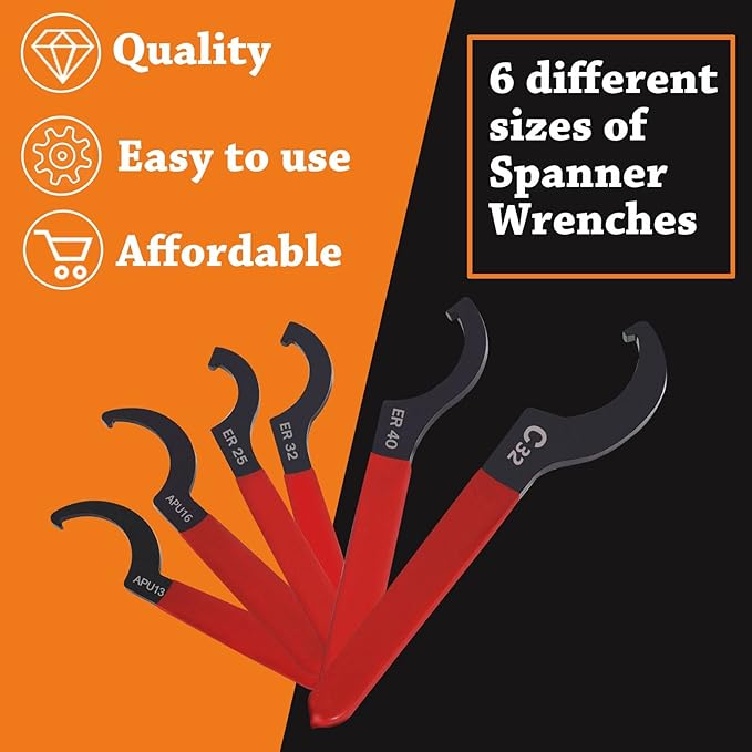 Poweka Coilover Spanner Wrench, 6Pcs Universal Adjustment Shock Steel Spanner Hook Wrench Set for Suspension System and Motorcycle Coil Over Adjustments Tool